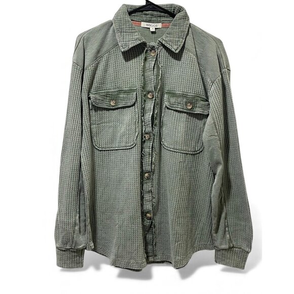 Briggs NWT Women's Relaxed Fit Button Long Sleeve Waffle Shirt Green - Picture 4 of 13
